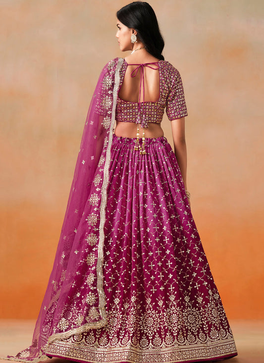 Ombre Wine Georgette Sequins Embroidered Lehenga Choli
