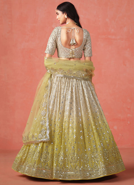 Ombre Yellow Georgette Sequins Embroidered Lehenga Choli