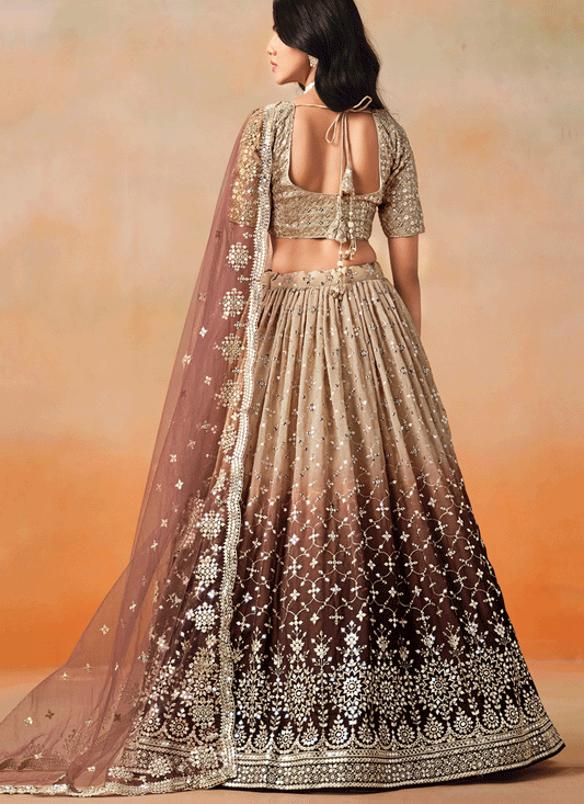 Ombre Brown Georgette Sequins Embroidered Lehenga Choli