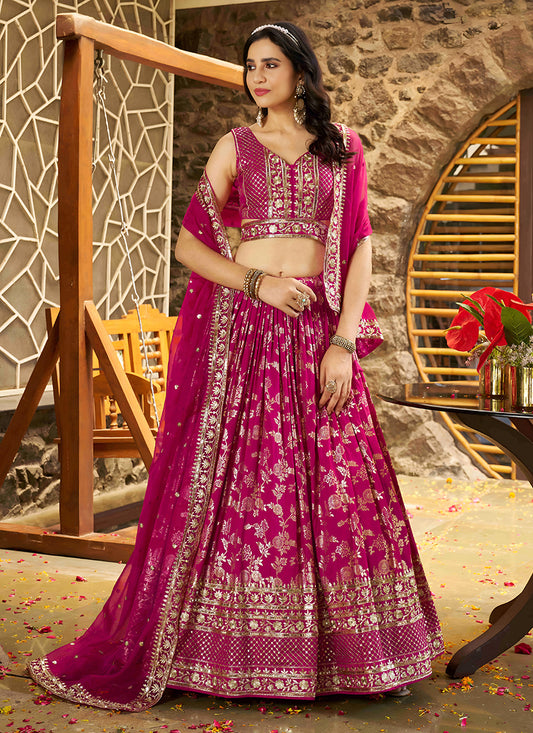 Immaculate Rani Pink Zari Dola Silk Jacquard Embroidered Wedding Lehenga Choli Set