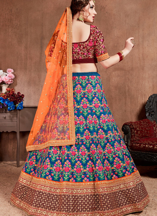 Captivating Navy Blue Mulberry Silk Wedding Lehenga Choli