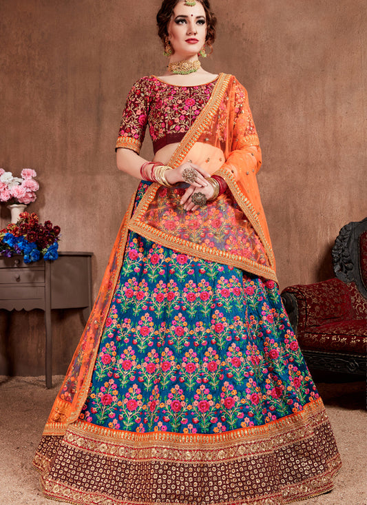 Captivating Navy Blue Mulberry Silk Wedding Lehenga Choli