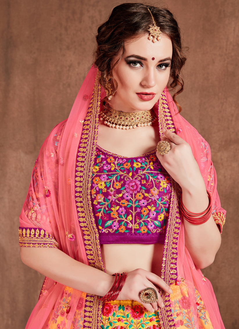 Sweet Yellow Mulberry Silk Wedding Lehenga Choli