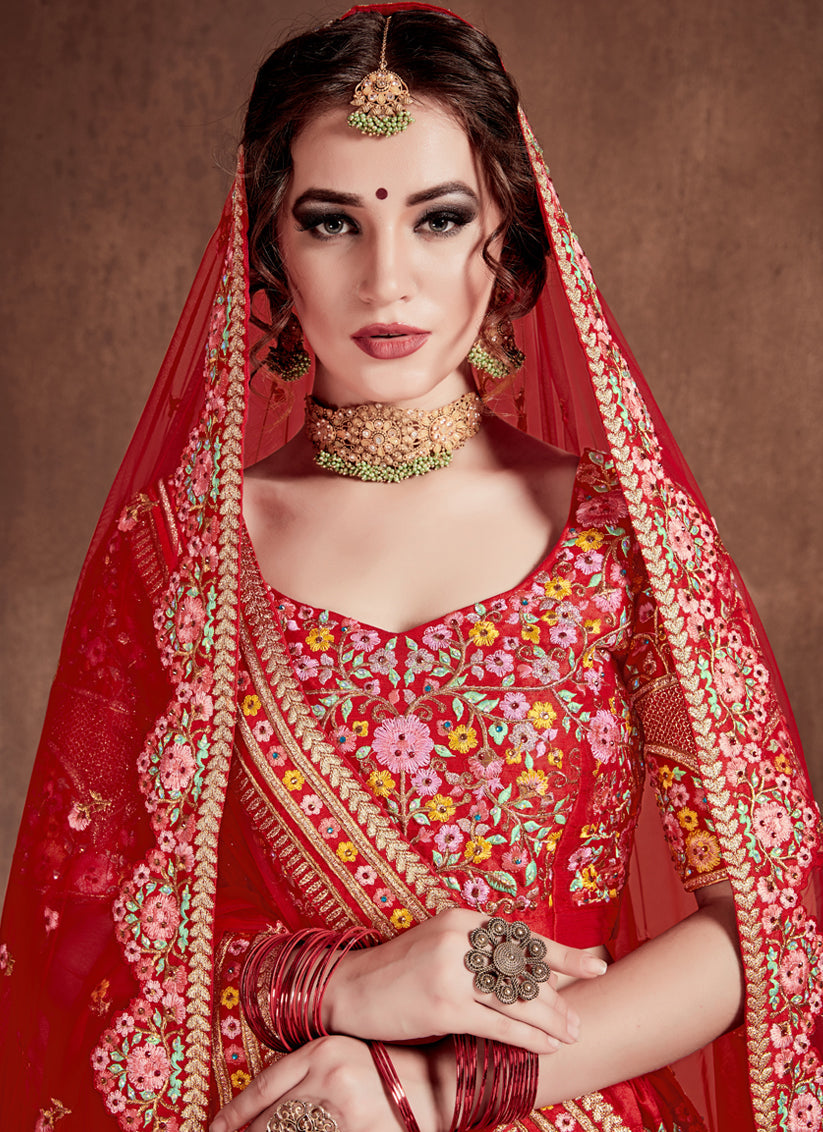Beautiful Red Mulberry Silk Bridal Lehenga Choli