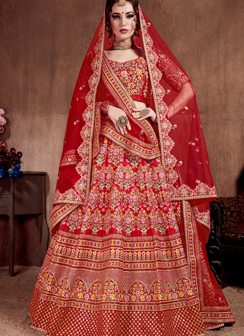 Beautiful Red Mulberry Silk Bridal Lehenga Choli