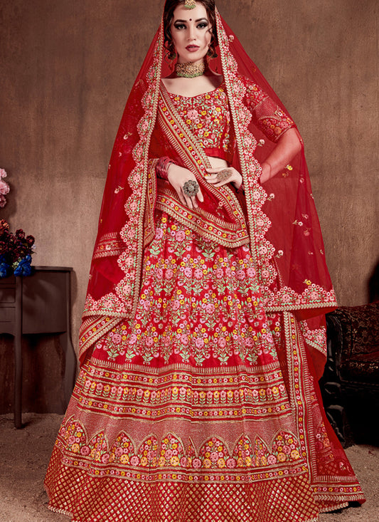 Beautiful Red Mulberry Silk Bridal Lehenga Choli
