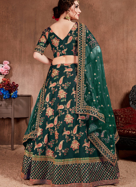 Voguish Dark Green Taffeta Silk Bridal Lehenga Choli