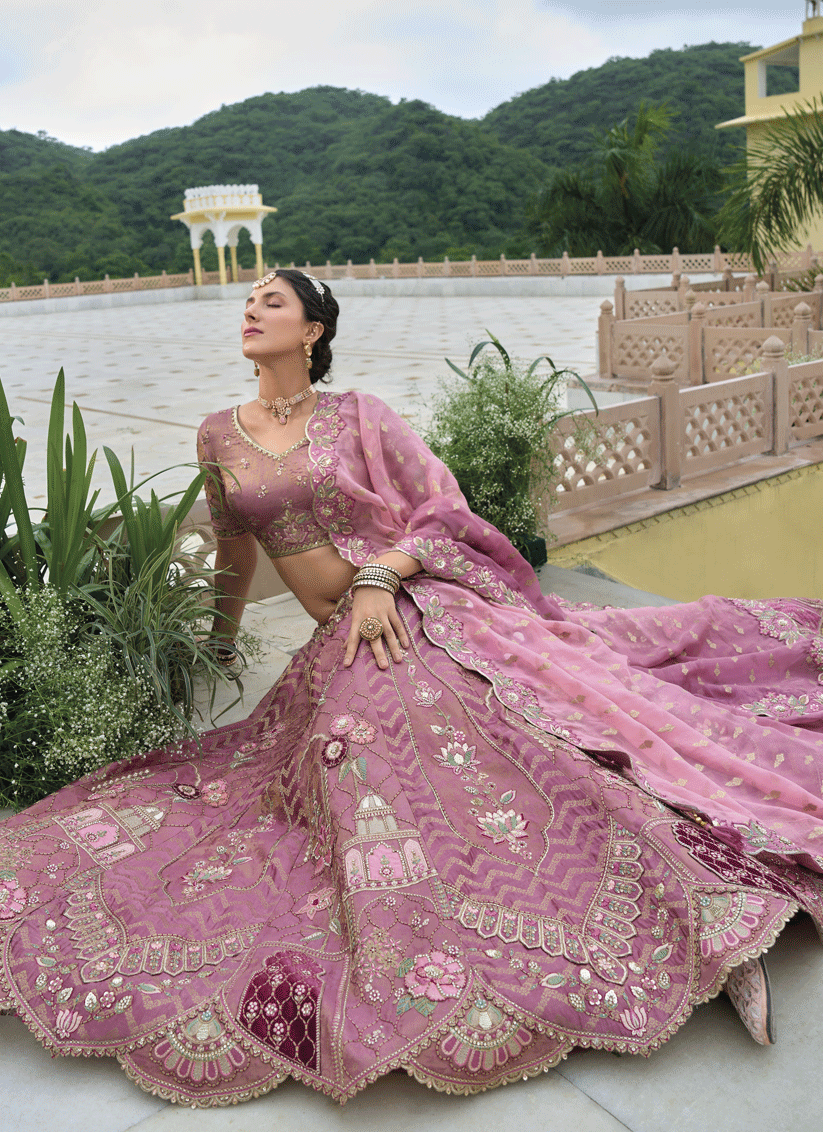 Sweet Dusty Pink Heavy Embroidered Silk Designer Lehenga Choli