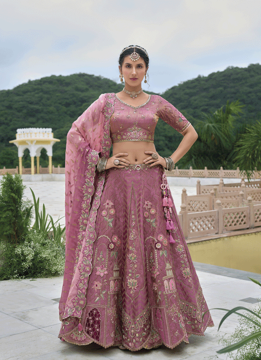Sweet Dusty Pink Heavy Embroidered Silk Designer Lehenga Choli