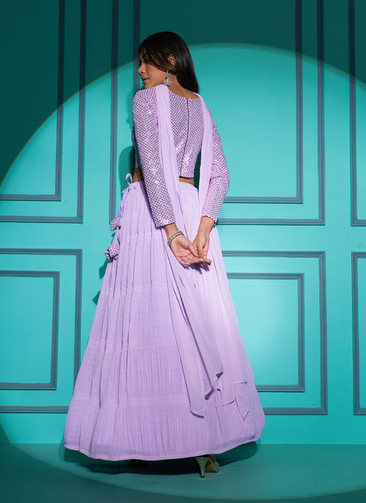 Lavender Pleated Georgette Lehenga Choli