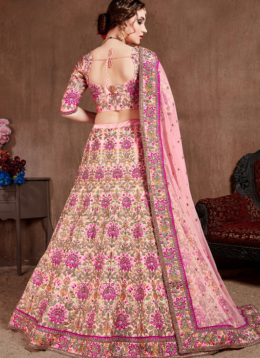 Flawless Pastel Pink Taffeta Silk Bridal Lehenga Choli