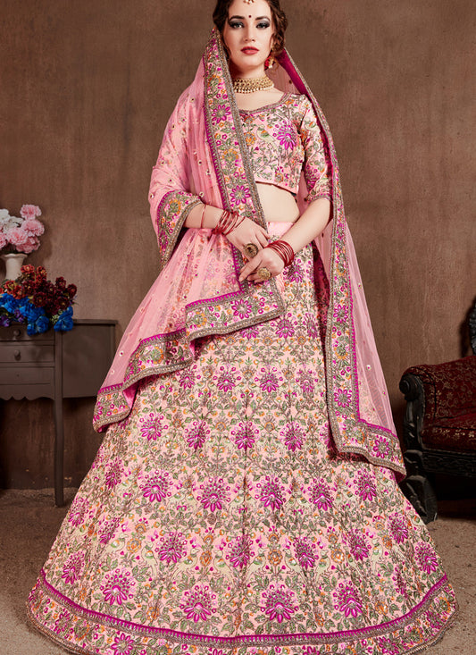 Flawless Pastel Pink Taffeta Silk Bridal Lehenga Choli