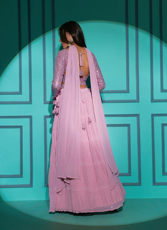 Dusty Pink Pleated Georgette Lehenga Choli