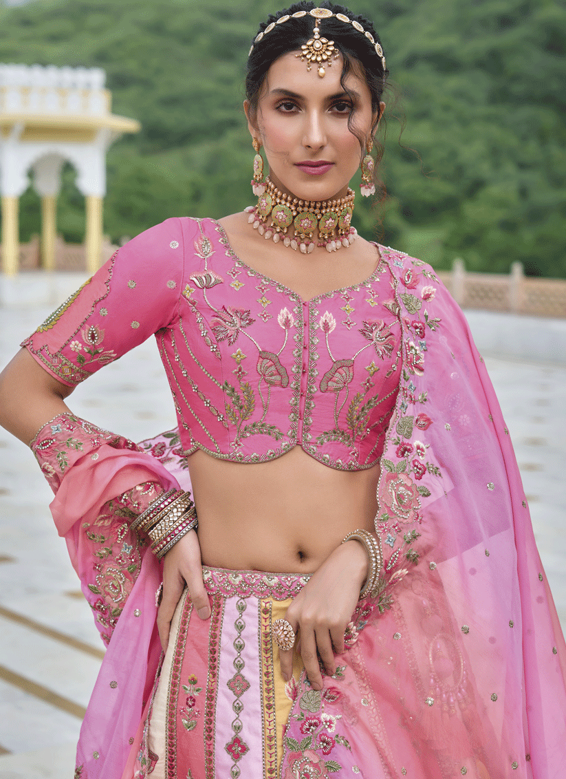 Stylish Multicolor Heavy Embroidered Silk Designer Lehenga Choli