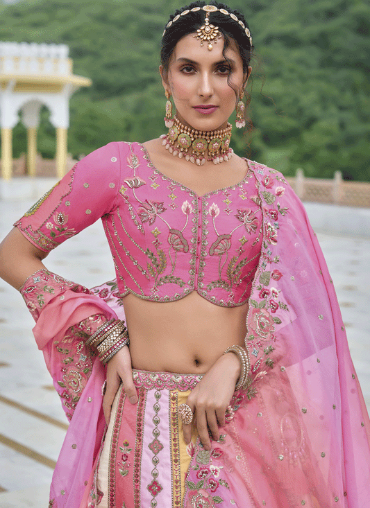 Stylish Multicolor Heavy Embroidered Silk Designer Lehenga Choli