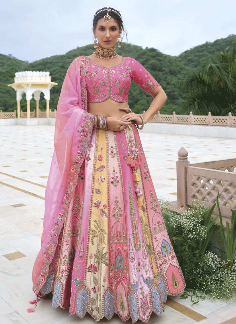 Stylish Multicolor Heavy Embroidered Silk Designer Lehenga Choli