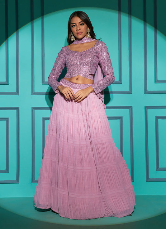Dusty Pink Pleated Georgette Lehenga Choli