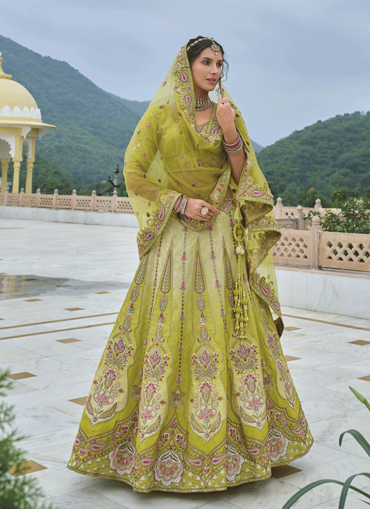 Charming Ombre Green Heavy Embroidered Silk Designer Lehenga Choli