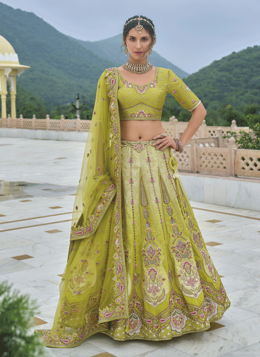 Charming Ombre Green Heavy Embroidered Silk Designer Lehenga Choli