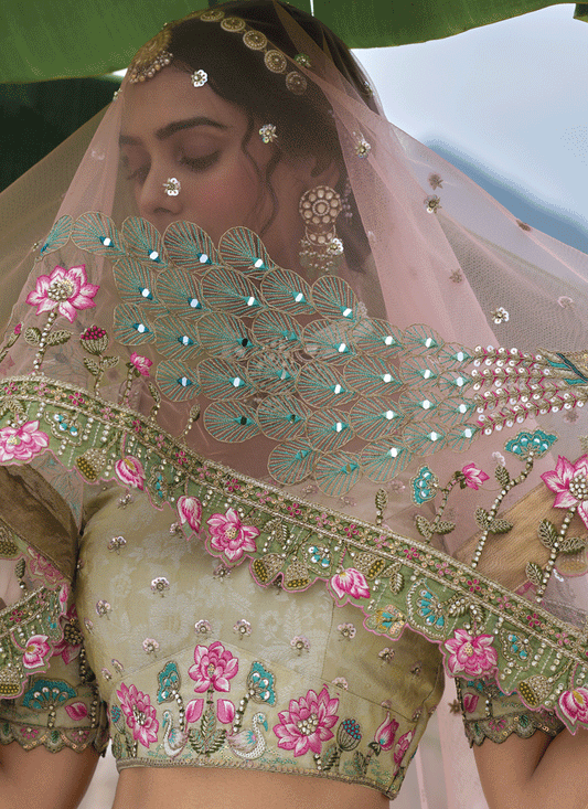 Beautiful Multicolor Heavy Embroidered Silk Designer Lehenga Choli