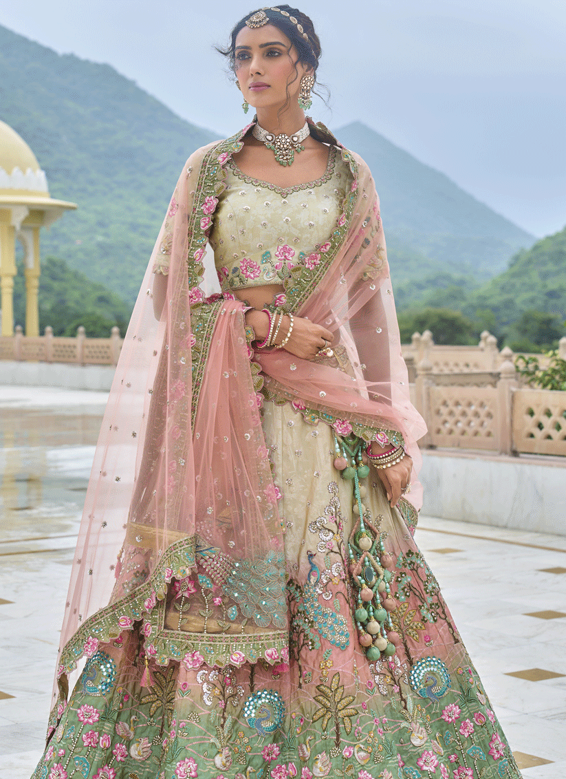 Beautiful Multicolor Heavy Embroidered Silk Designer Lehenga Choli