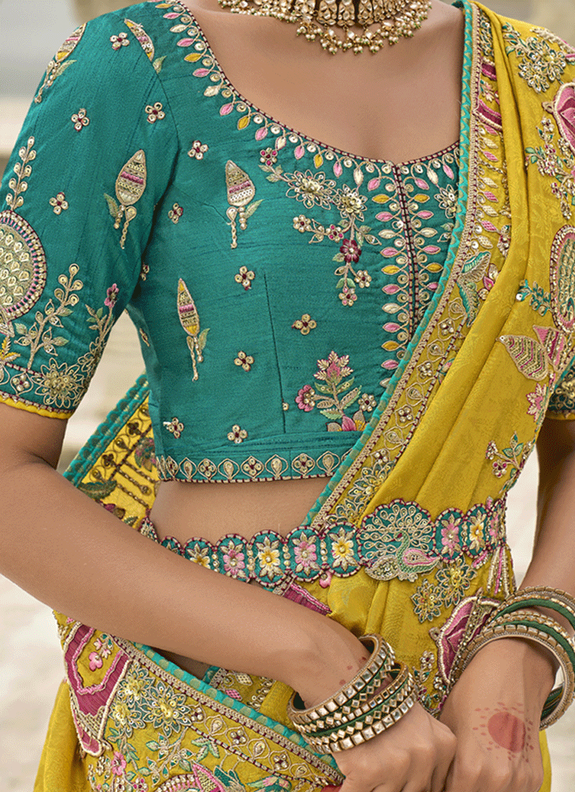Maize Yellow Pure Viscose Handwork Jacquard Saree