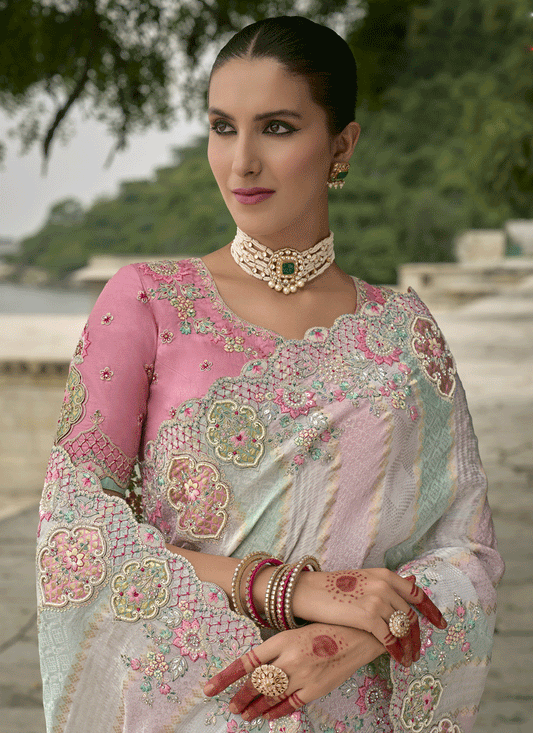 Multicolor Pure Viscose Handwork Jacquard Saree