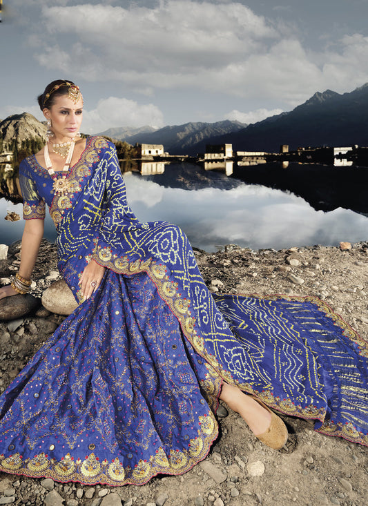 Royal Blue Heavy Bandhej Designer Saree