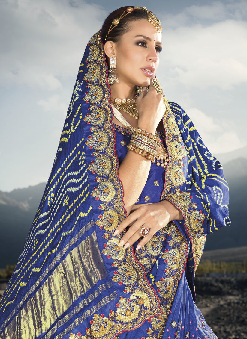 Royal Blue Heavy Bandhej Designer Saree