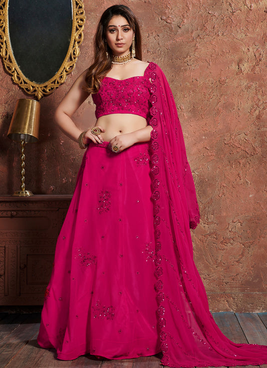 Pretty Pink Georgette Embroidered Wedding Lehenga Choli