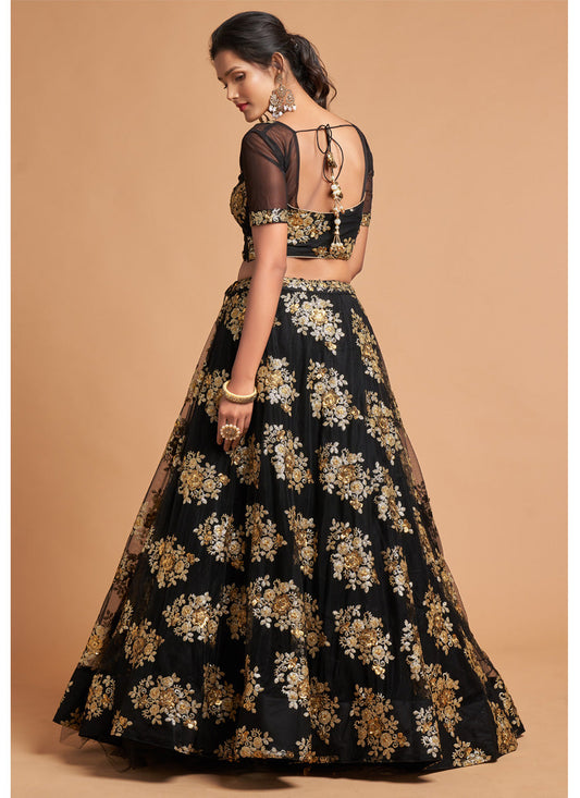 Fabulous Black Net Embroidered Designer Lehenga Choli