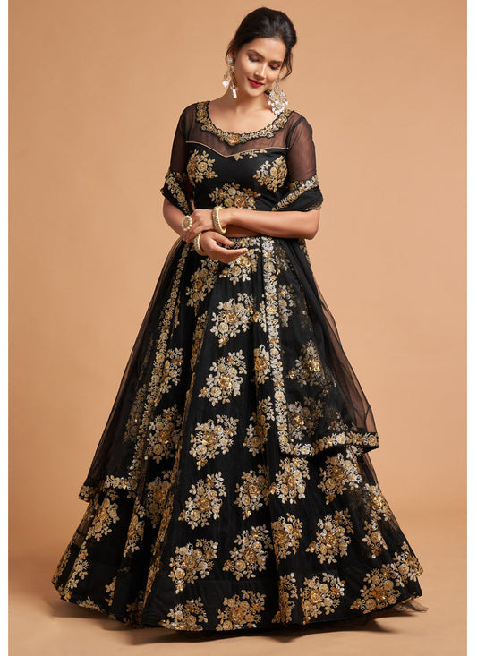 Fabulous Black Net Embroidered Designer Lehenga Choli