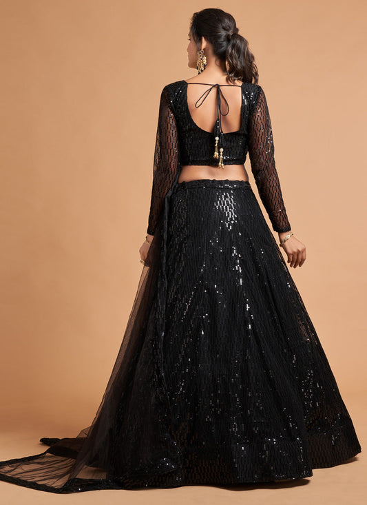 Unique Black Net Embroidered Designer Lehenga Choli