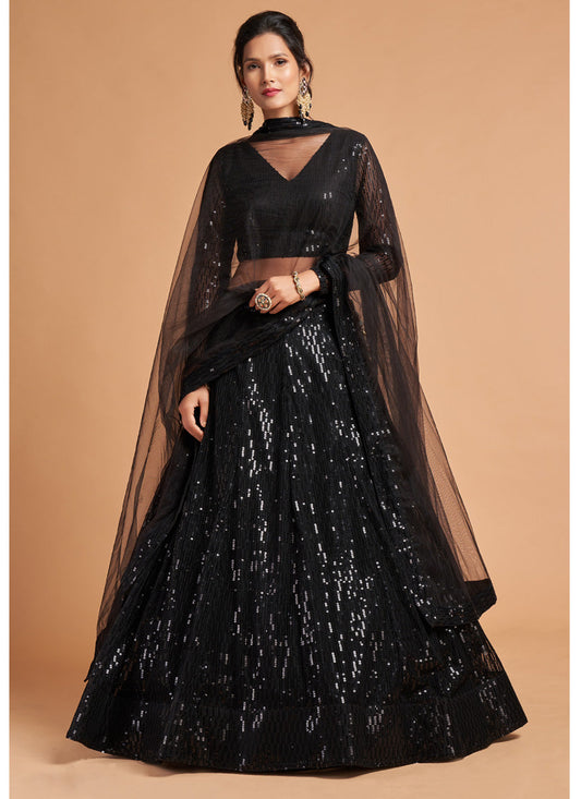 Unique Black Net Embroidered Designer Lehenga Choli