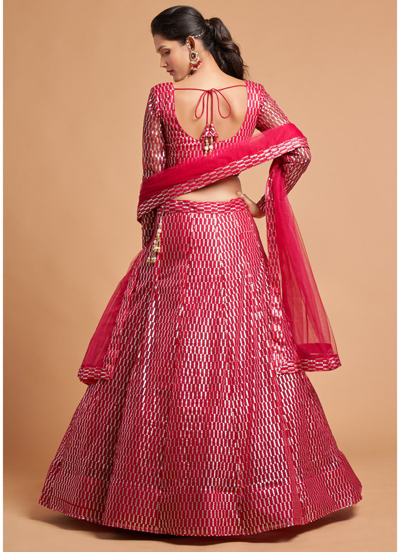 Wonderful Hot Pink Net Embroidered Designer Lehenga Choli