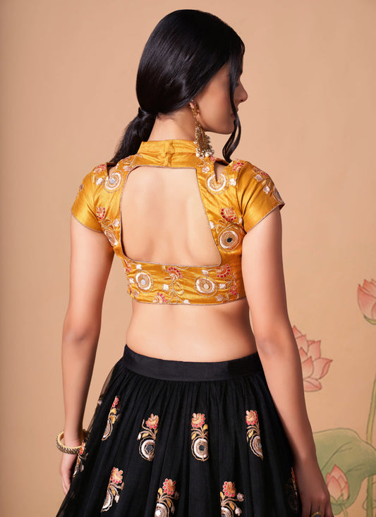 Attractive Black Net Embroidered Designer Lehenga Choli