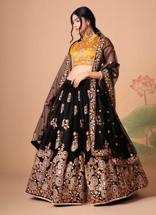 Attractive Black Net Embroidered Designer Lehenga Choli