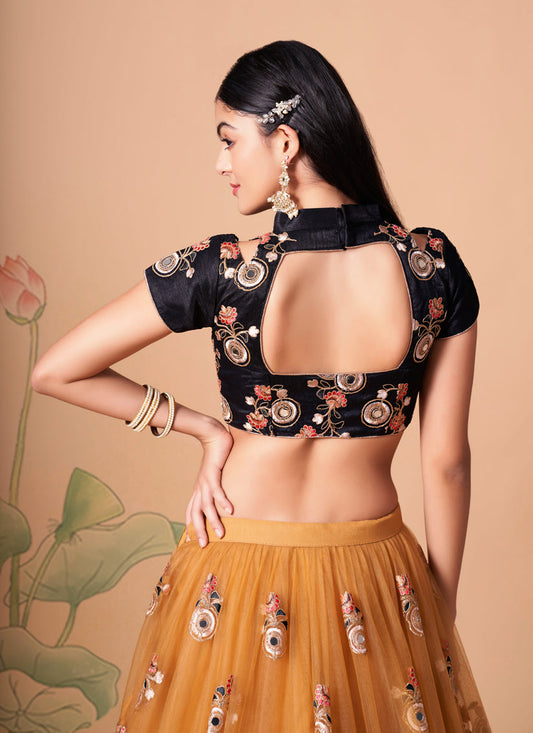 Immaculate Golden Net Embroidered Designer Lehenga Choli