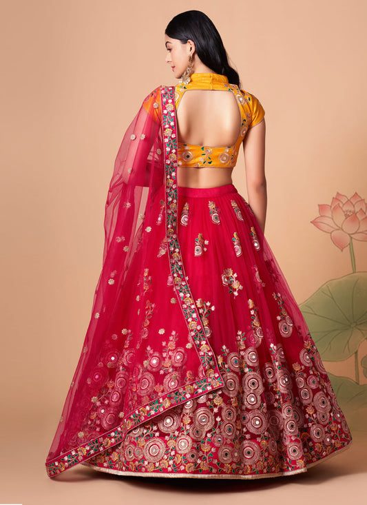 Outstanding Hot Pink Net Embroidered Designer Lehenga Choli