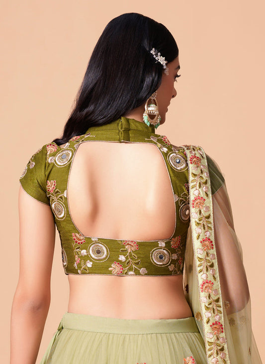 Gorgeous Pastel Green Net Embroidered Designer Lehenga Choli