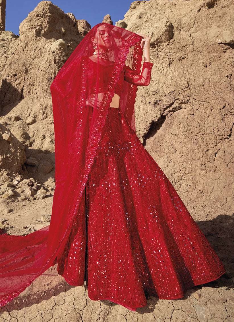 Red Heavy Designer Lehenga Choli Set