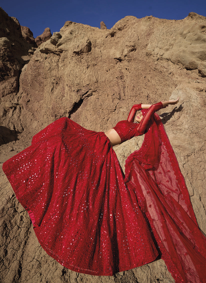 Red Heavy Designer Lehenga Choli Set