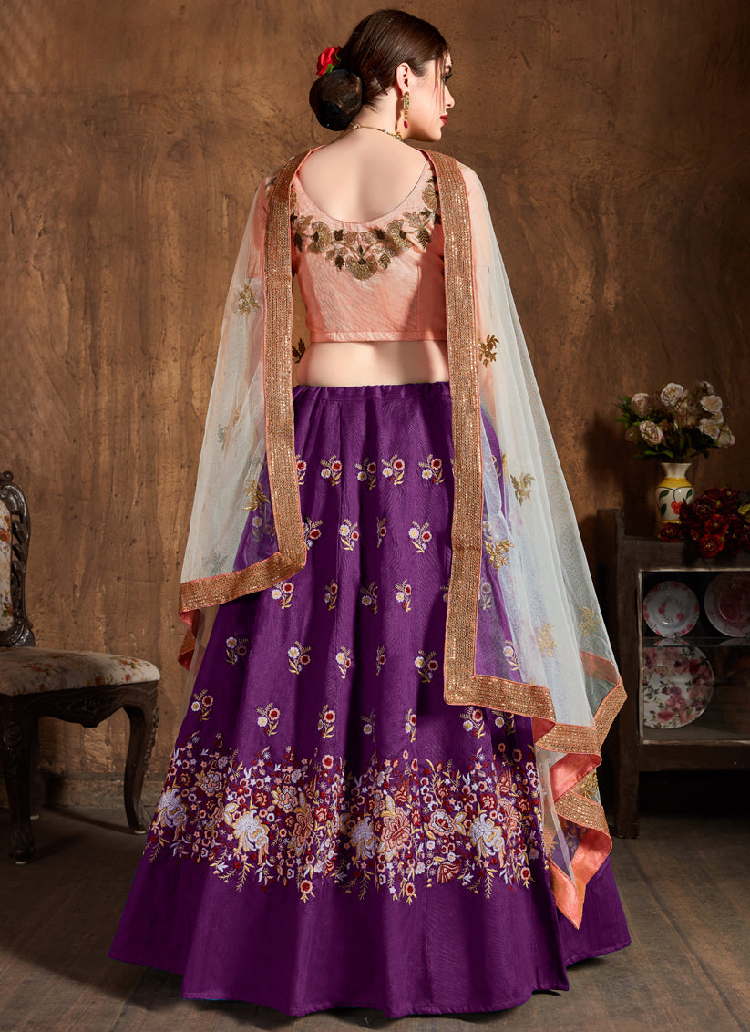 Stunning Purple Raw Silk Embroidered Designer Lehenga Choli