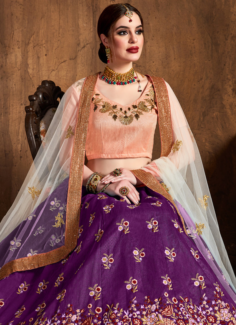 Stunning Purple Raw Silk Embroidered Designer Lehenga Choli