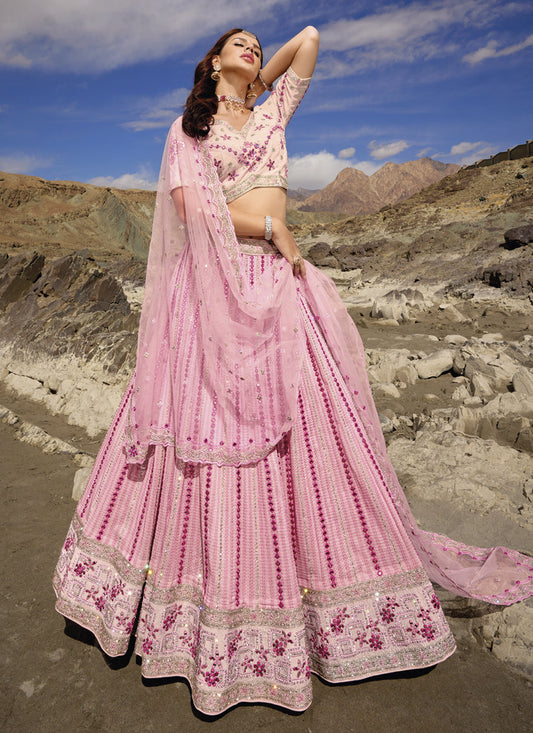 Rose Pink Heavy Designer Lehenga Choli Set