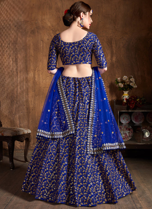 Elegant Royal Blue Raw Silk Embroidered Designer Lehenga Choli