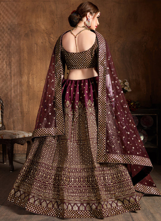 Sweet Maroon Raw Silk Embroidered Designer Lehenga Choli