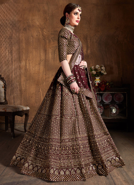 Sweet Maroon Raw Silk Embroidered Designer Lehenga Choli