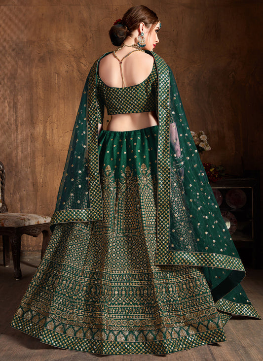 Stylish Green Raw Silk Embroidered Designer Lehenga Choli