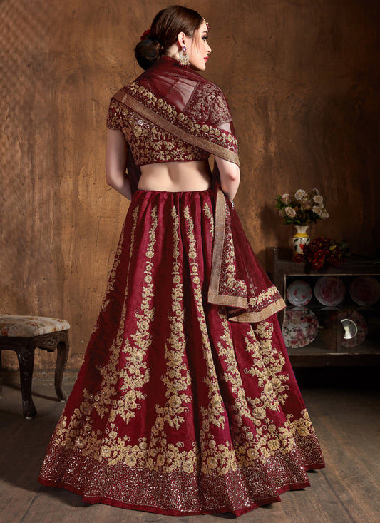 Voguish Maroon Raw Silk Embroidered Designer Lehenga Choli